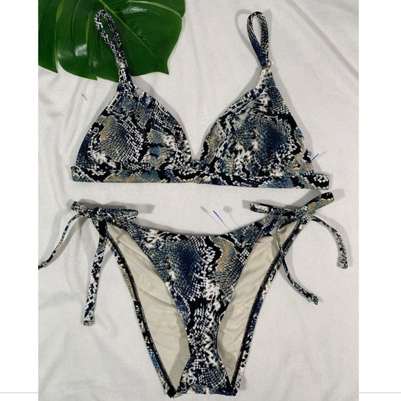 NEW $38 Shade & Shore Snake Triangle Bikini Top [ L ]+‎ Cheeky Bottom [ S ] - Picture 1 of 13